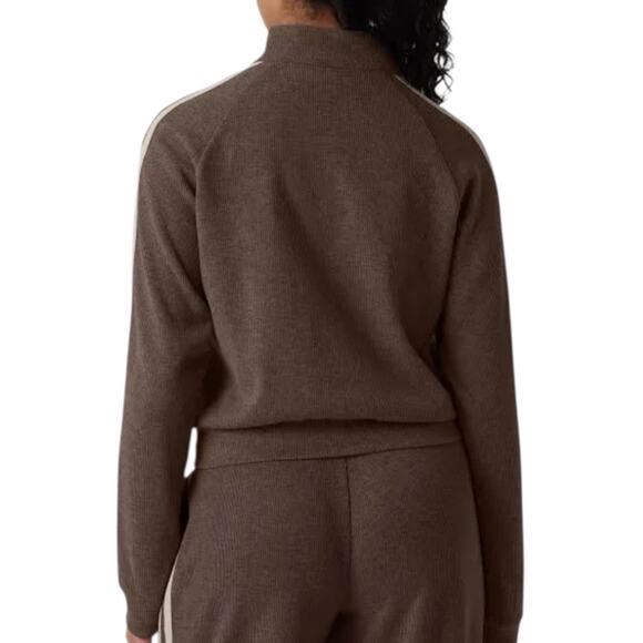 NWOT Halara Ribbed Stand Collar Long Sleeve Zipper Jacket Chestnut Stripe Large - Picture 3 of 9